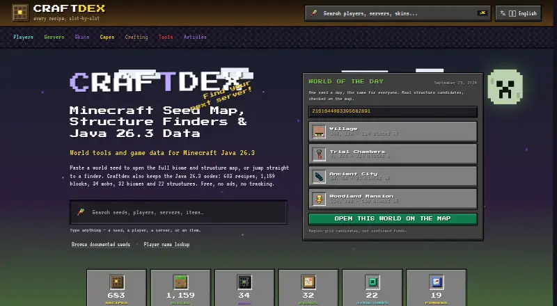 The Craftdex homepage