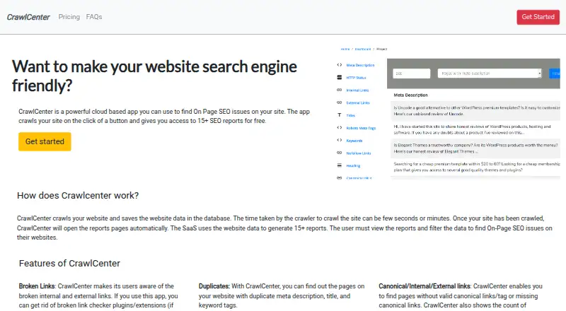 The CrawlCenter homepage