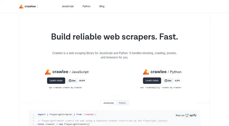 The Crawlee homepage