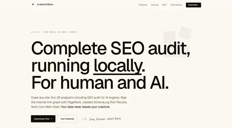 The crawler4seo homepage