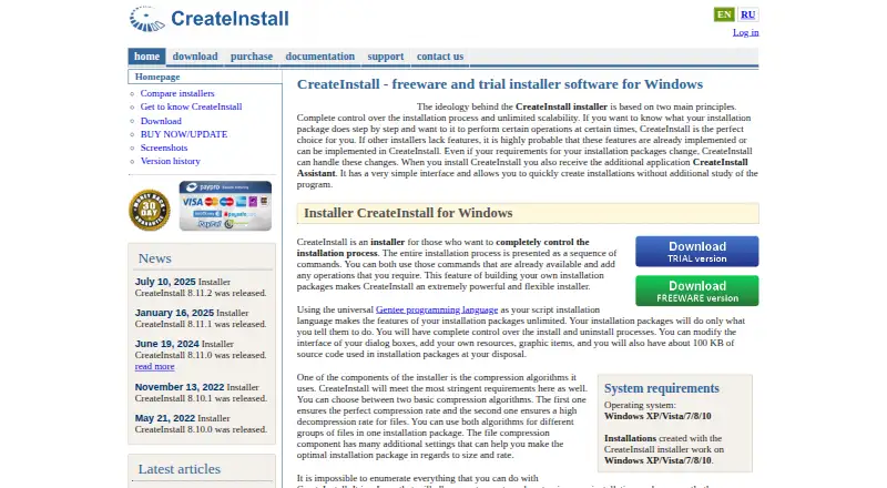 The CreateInstall homepage