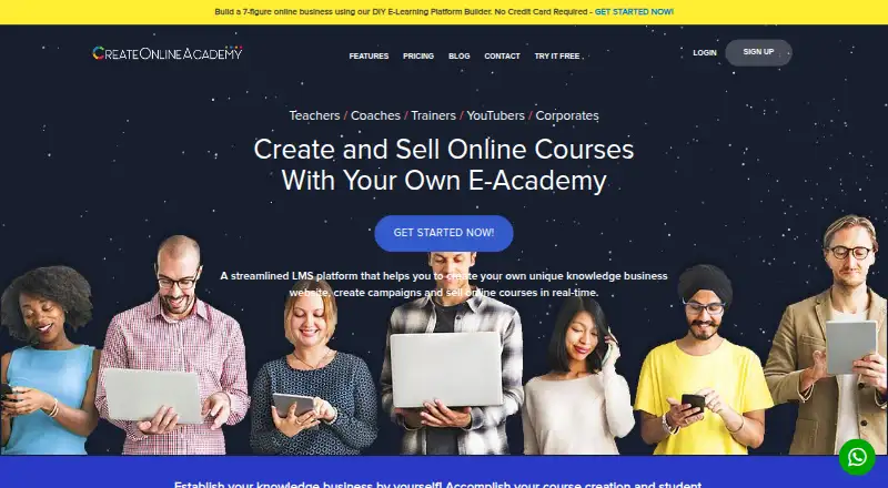 The CreateOnlineAcademy homepage