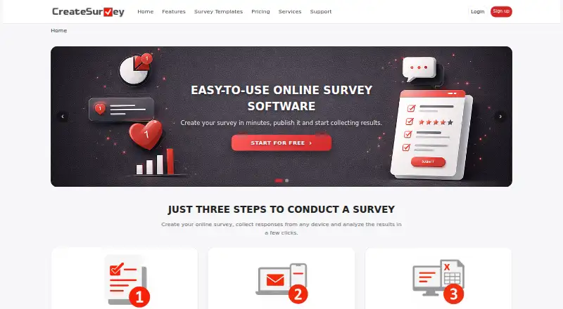 The CreateSurvey homepage