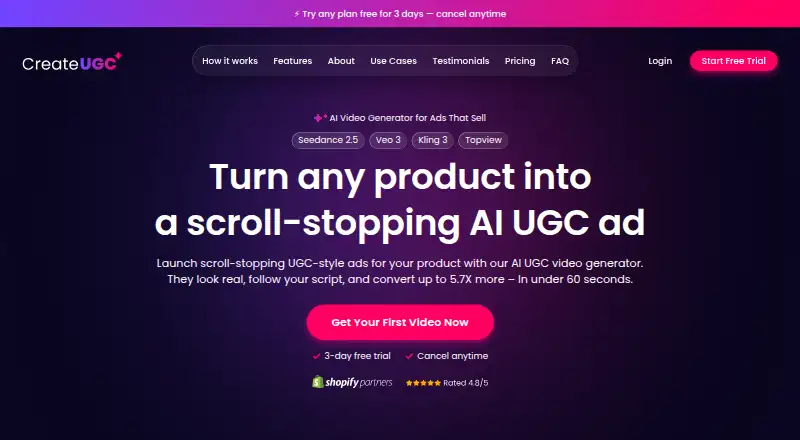 The CreateUGC homepage