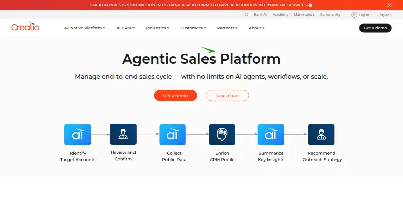 The Creatio Sales homepage