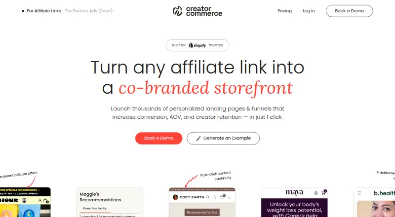 The CreatorCommerce homepage
