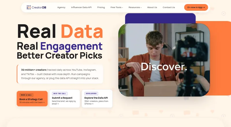 The CreatorDB homepage