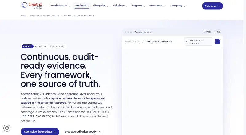 The Creatrix Campus Accreditation Management homepage