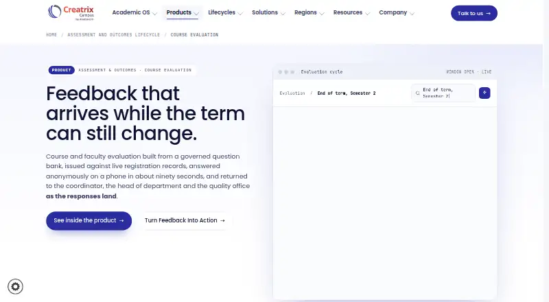 The Creatrix Campus Course Evaluation homepage