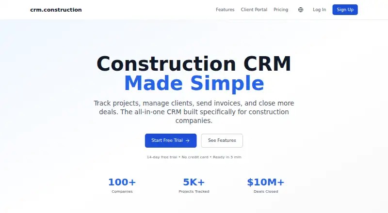 The CRM.Construction homepage