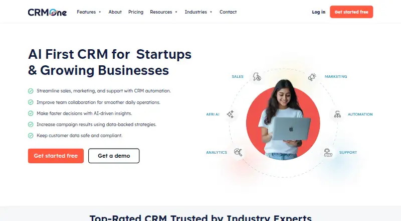 The CRMOne homepage