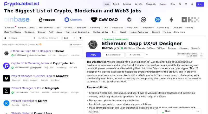 The Crypto Jobs List homepage