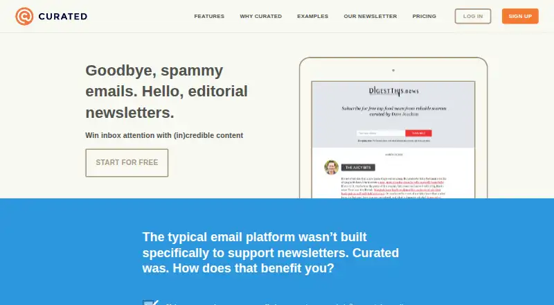 The Curated homepage