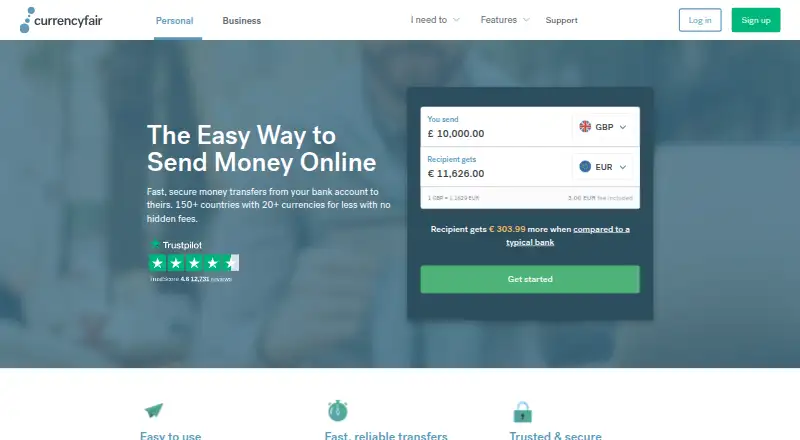 The CurrencyFair homepage