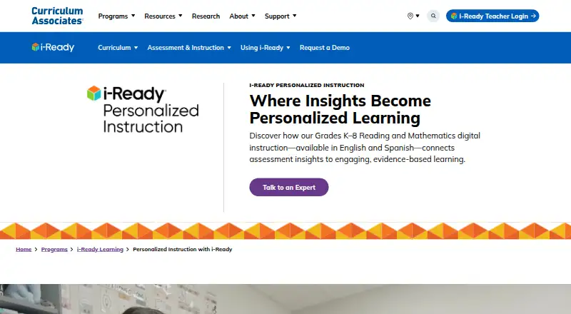 The i-Ready Personalized Instruction homepage