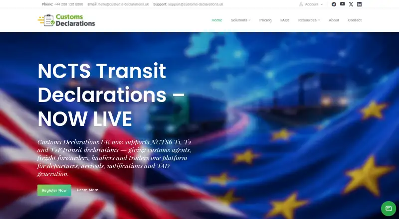 The Customs Declarations UK homepage