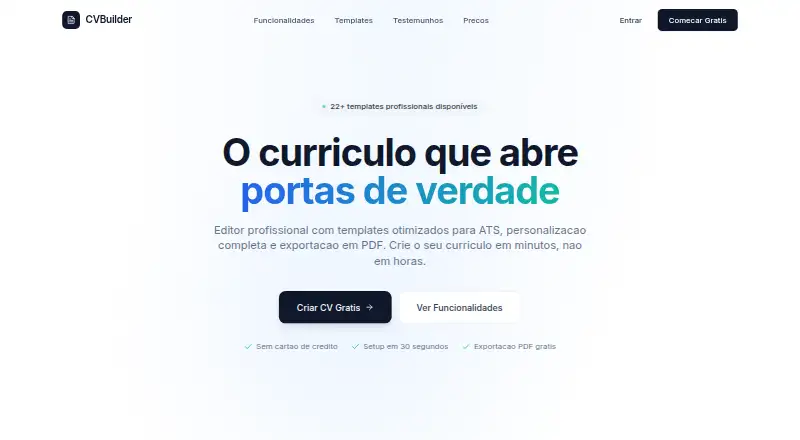The CVBuilder.pt homepage