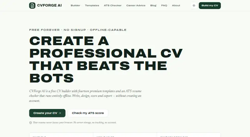 The CVForge AI homepage