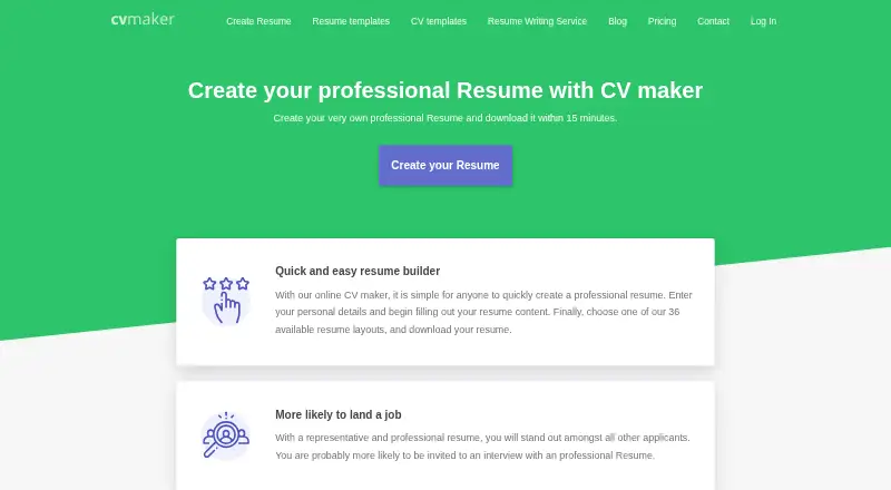 The CVMaker homepage
