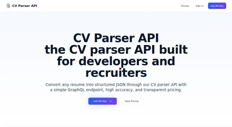 The CV Parser API homepage