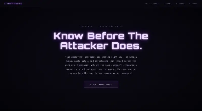 The CyberAngel Credential Watch homepage