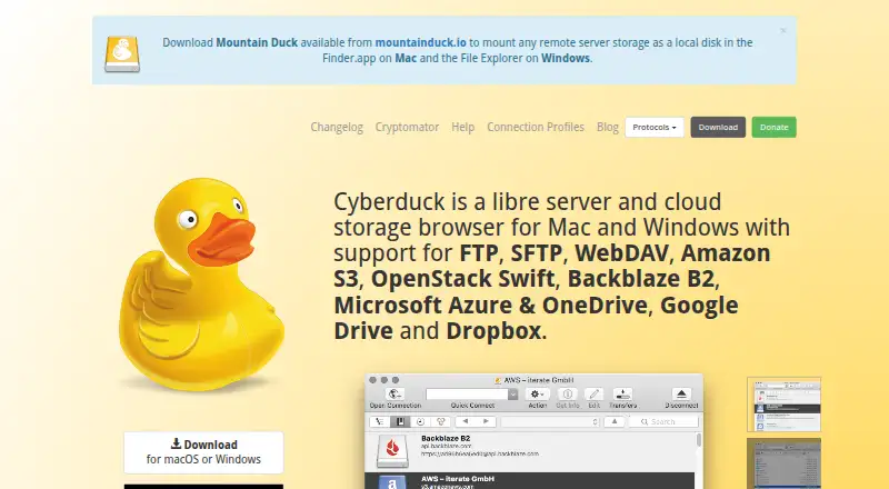 The Cyberduck homepage