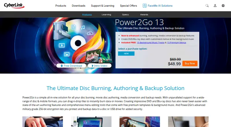The CyberLink Power2Go homepage