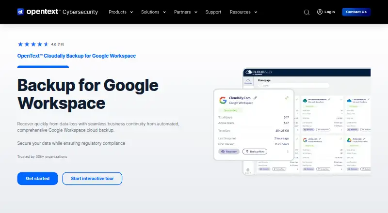 The CloudAlly Google Workspace Backup homepage
