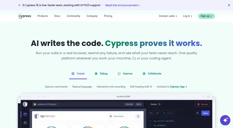 The Cypress homepage