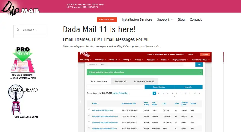 The Dada Mail homepage