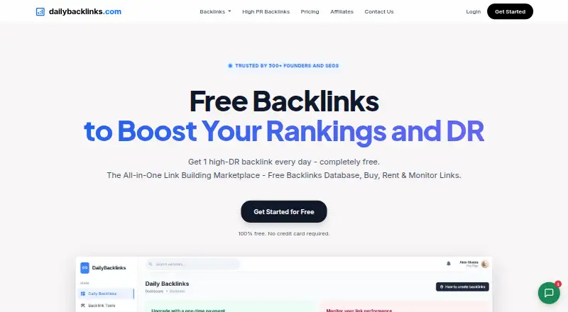 The DailyBacklinks homepage