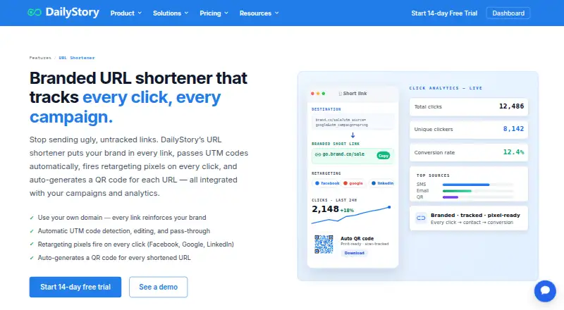 The DailyStory URL Shortener homepage