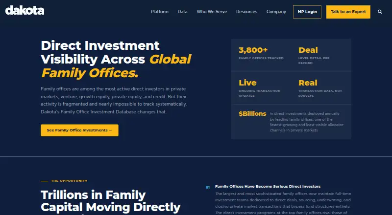 The Dakota Family Office Investment Database homepage