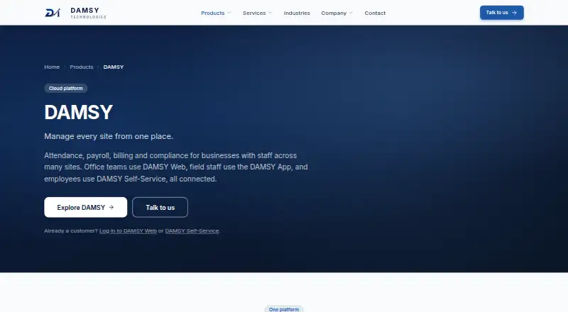 The Damsy ERP Cloud homepage
