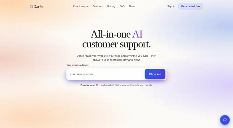 The Dante AI homepage
