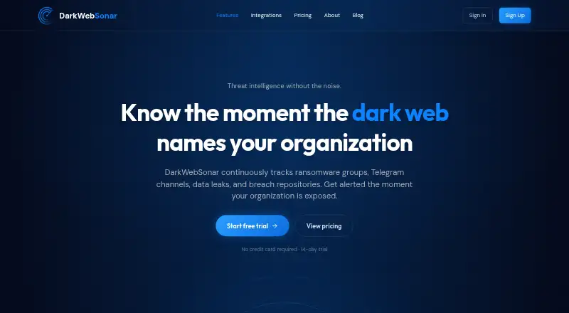 The DarkWebSonar homepage
