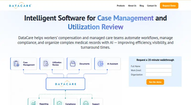 The DataCare Platform homepage