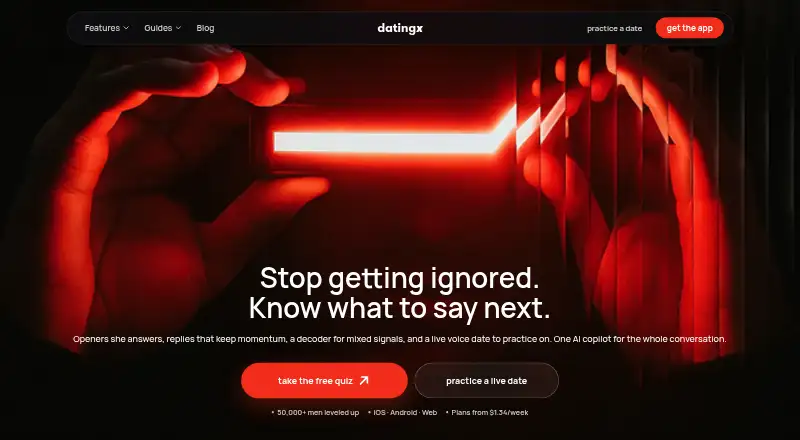 The DatingX homepage