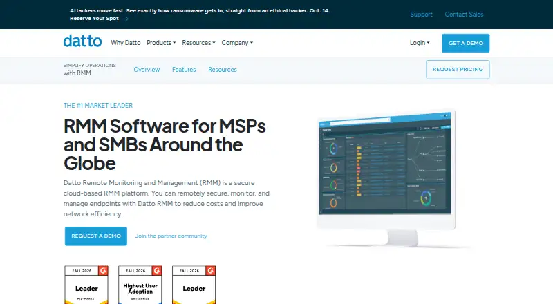 The Datto RMM homepage