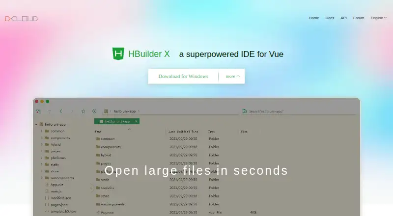 The HBuilderX homepage