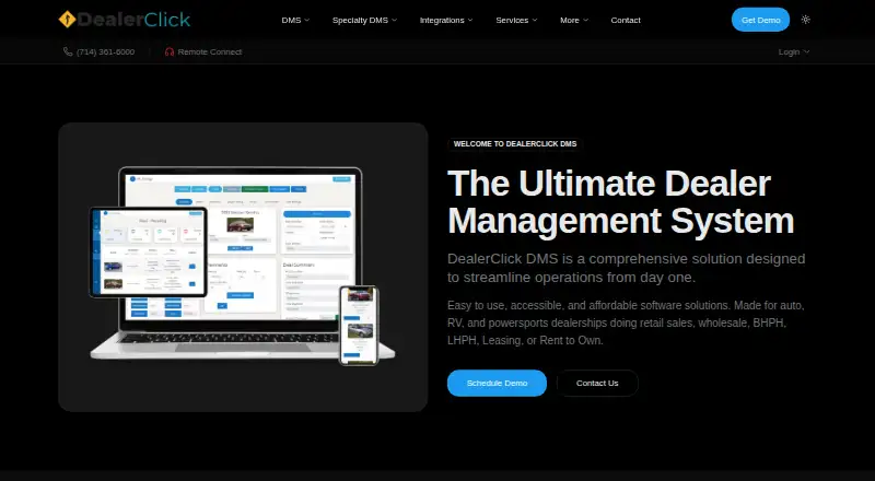 The DealerClick CRM homepage
