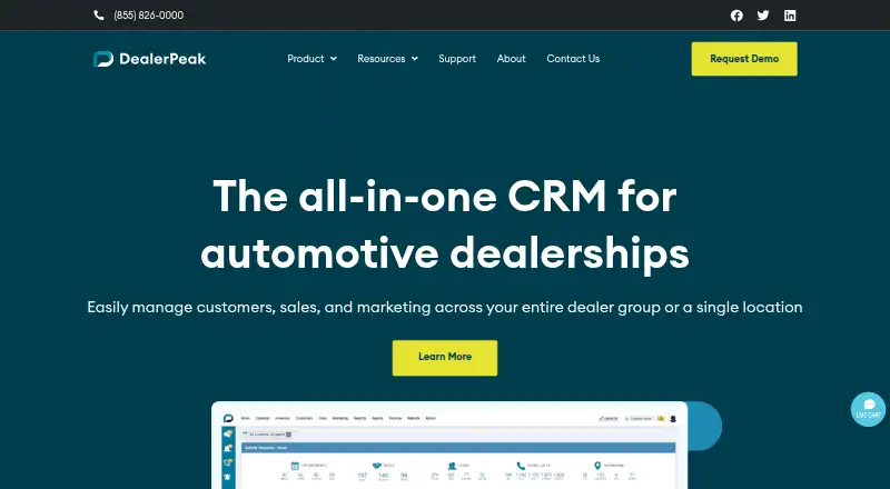 The DealerPeak homepage