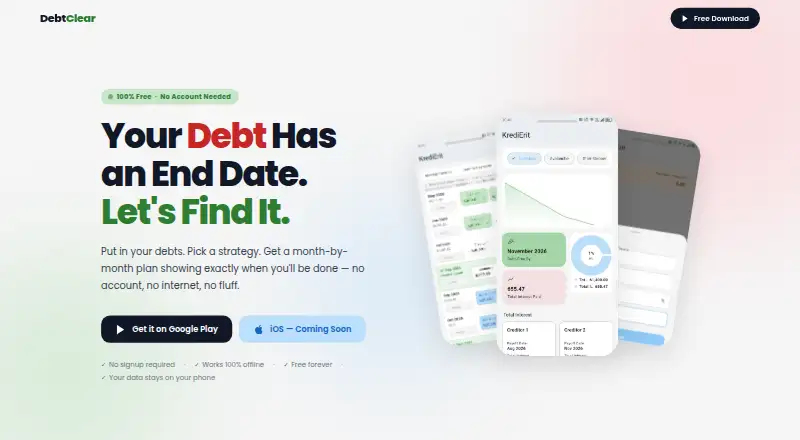 The DebtClear homepage