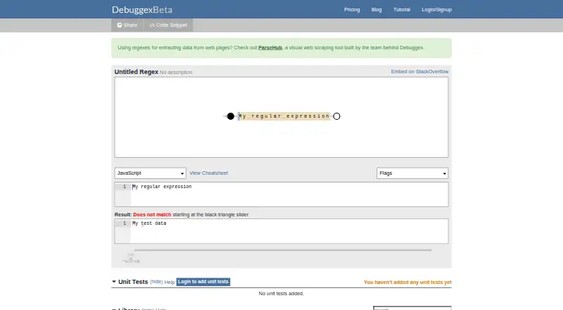 The Debuggex homepage