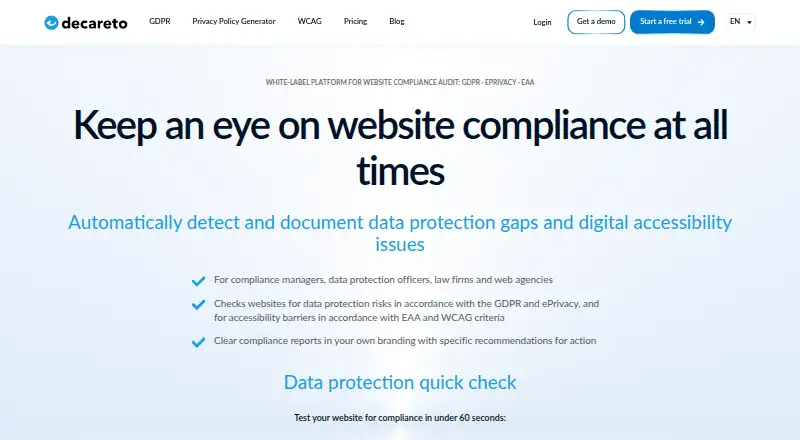 The decareto Compliance Monitoring homepage