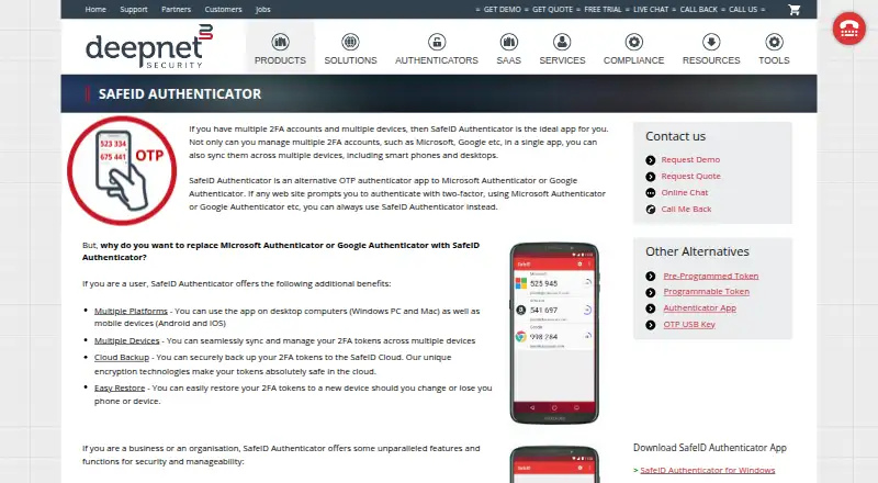 The SafeID Authenticator homepage