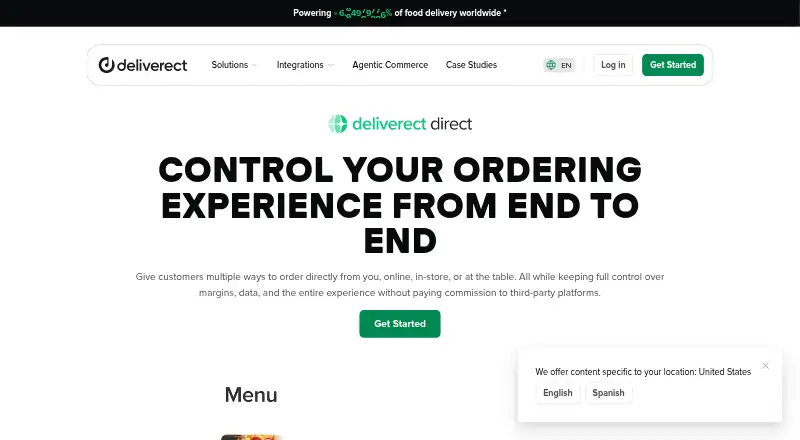 The Deliverect Direct homepage