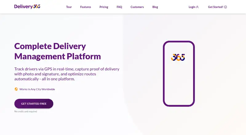 The Delivery365 homepage