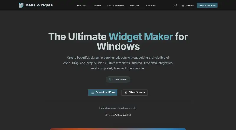 The Delta Widgets homepage