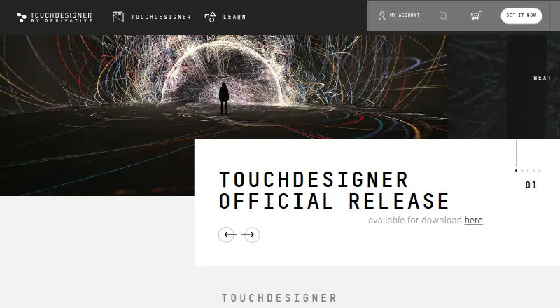 The TouchDesigner homepage